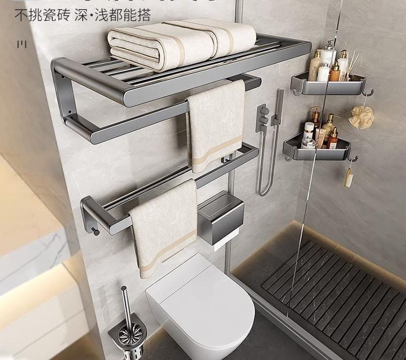 Étagère Murale Multifonction 4 en 1 pour Salle de Bain – Support Serviettes & Rangement