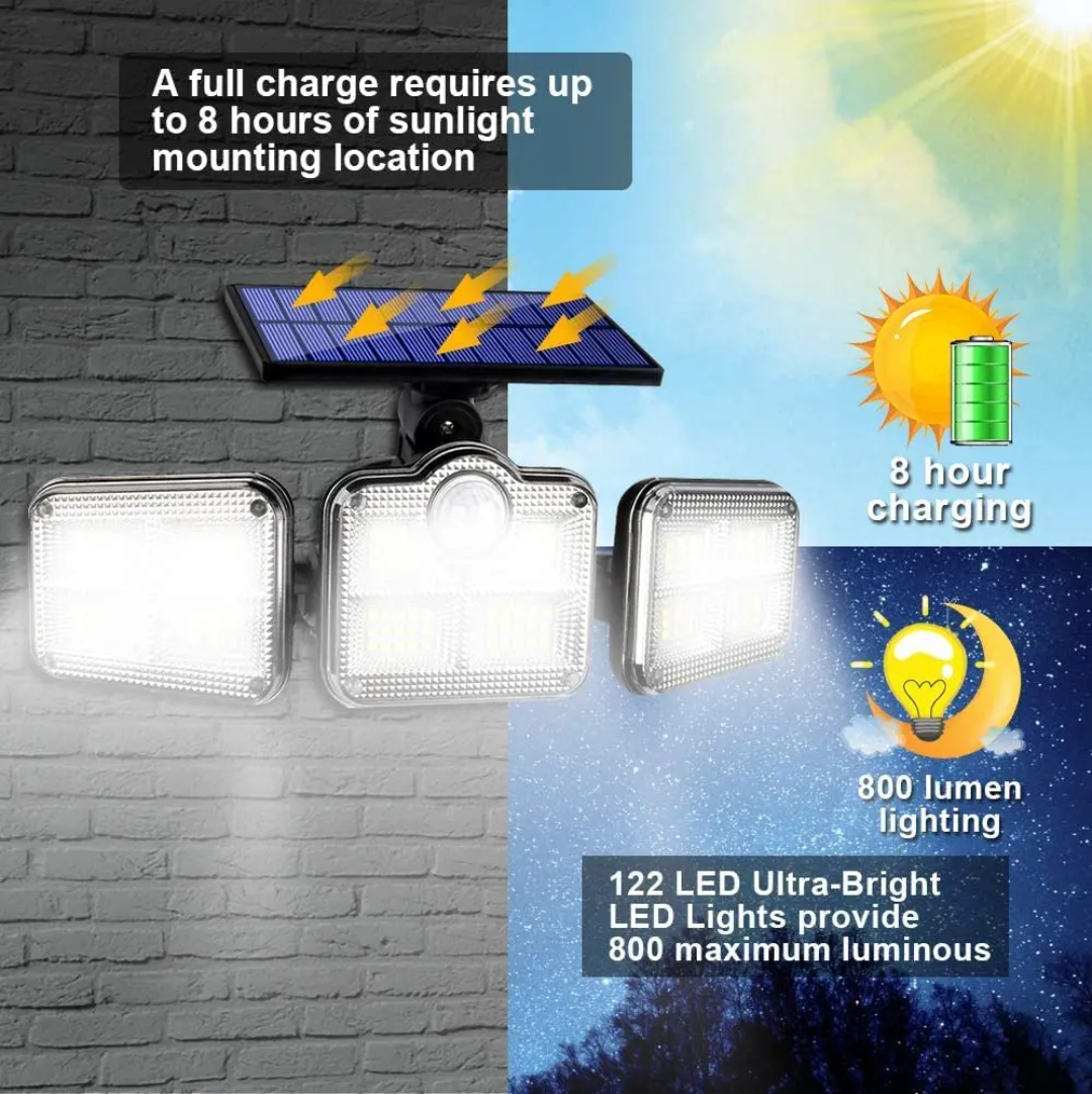 đ Projecteur Solaire LED ExtĂ©rieur 3 TĂȘtes avec TĂ©lĂ©commande