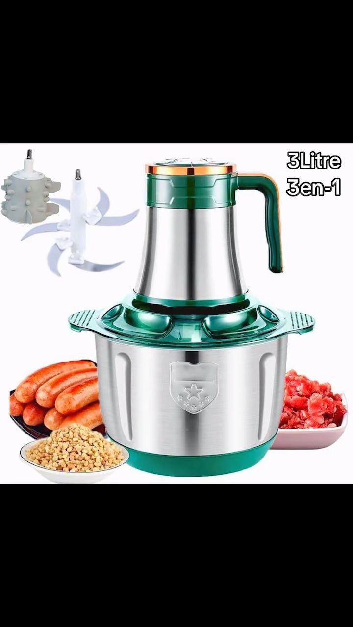 Hachoir Électrique Multifonction 3L – 3 en 1 Acier Inoxydable