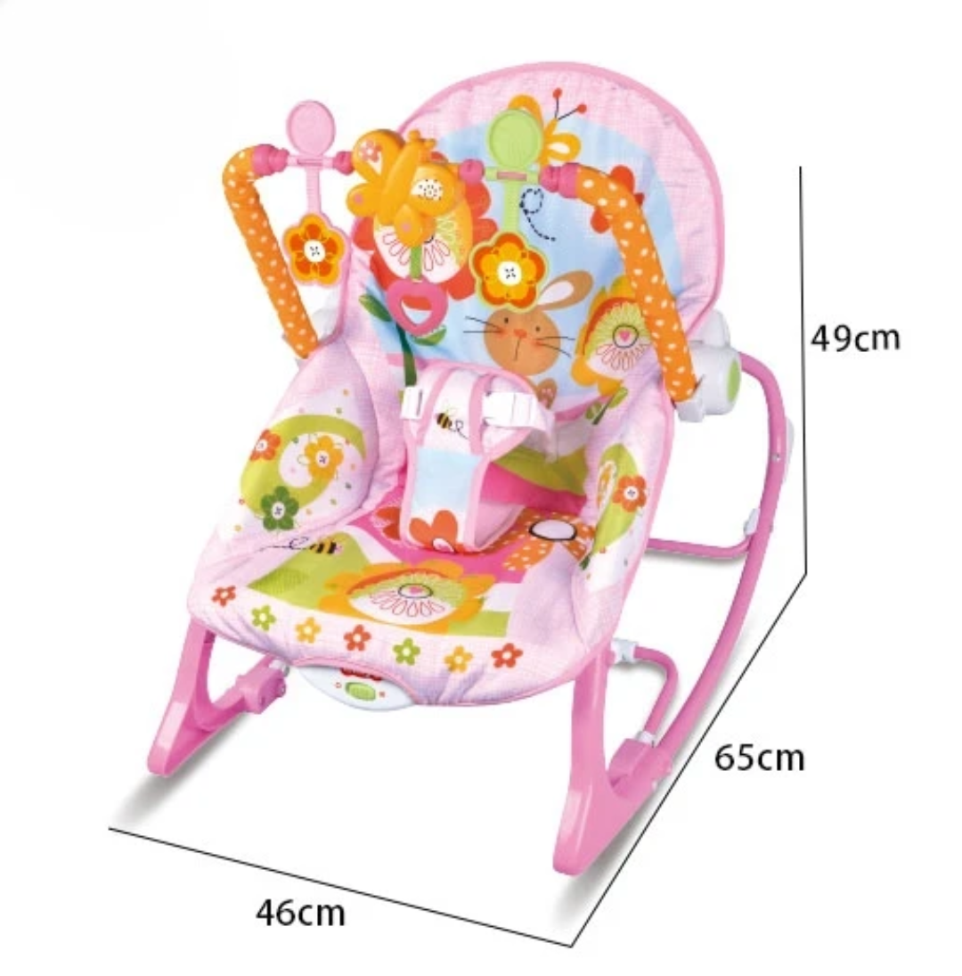 Chaise à Bascule Évolutive pour Bébé – Rose avec Jouets