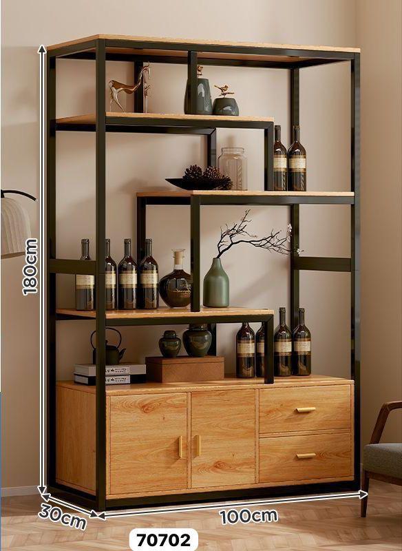 Étagère de Rangement Design Bois & Métal – 180x100x30 cm