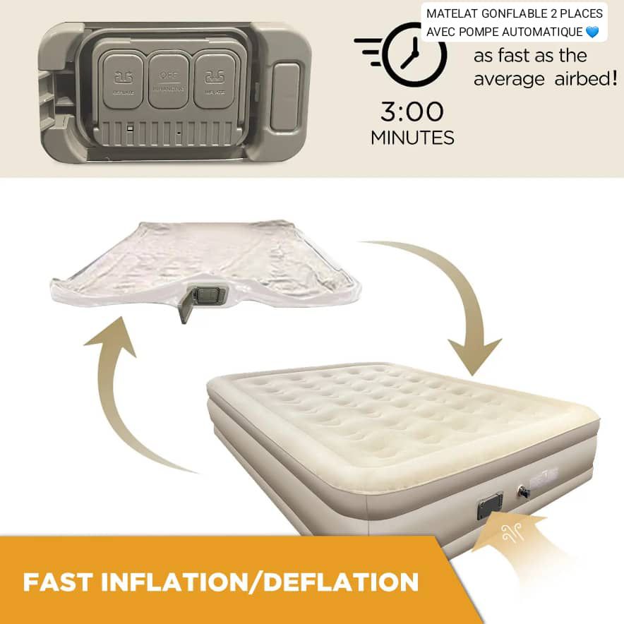 Matelas Gonflable 2 Places avec Oreillers Intégrés – Confort Premium