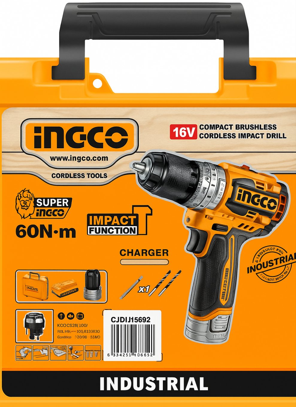 🛠️ Perceuse-visseuse sans balais 16V – Couple 60Nm + 2 Batteries 2.0Ah