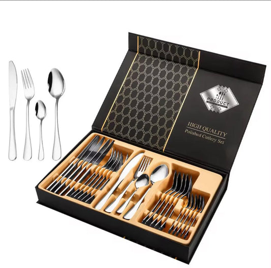 Coffret de Couverts Inox 24 Pièces – Haute Qualité & Finition Polie