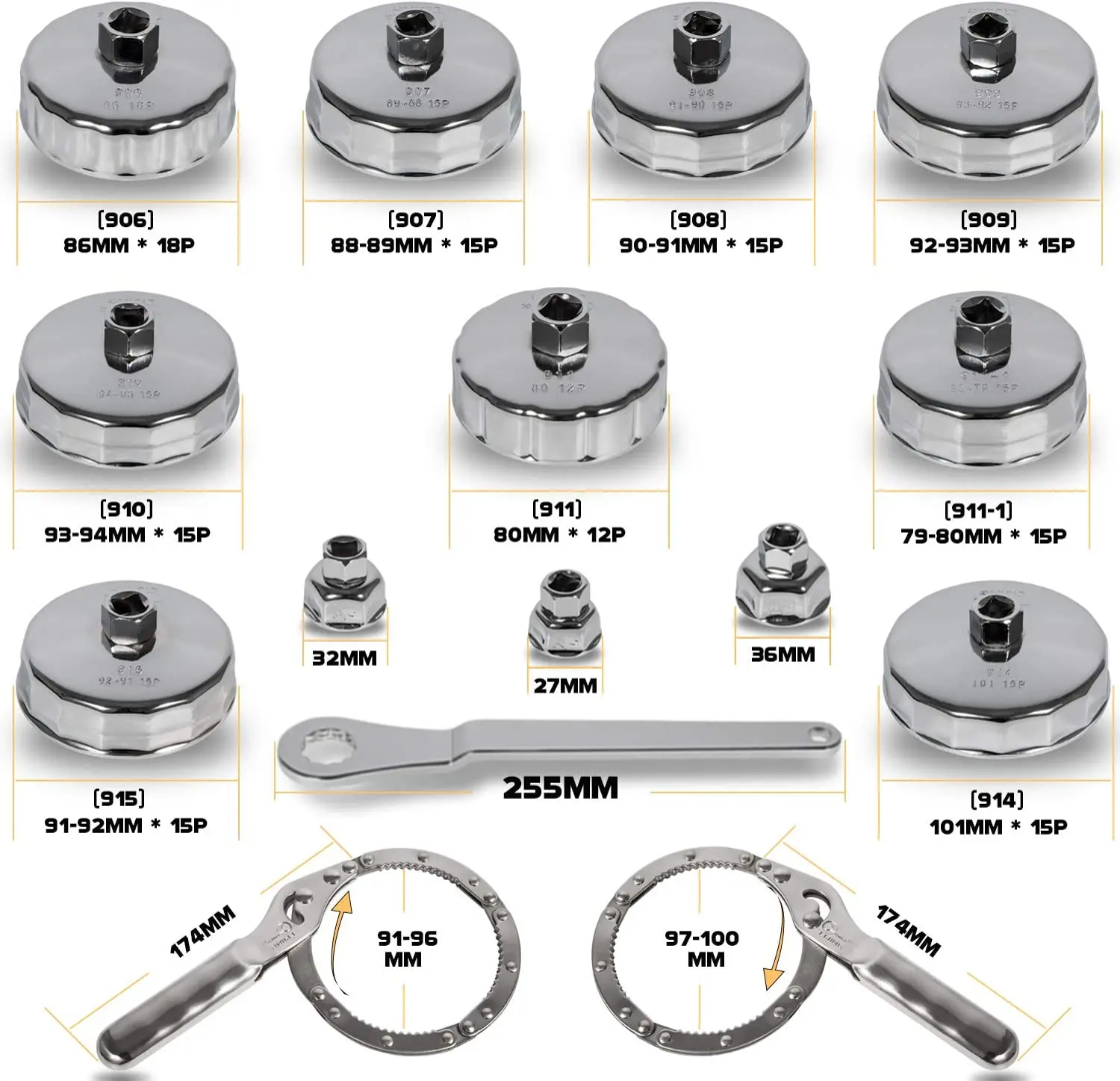 Coffret 31 Pièces Démonte-Filtres à Huile Universel avec Étui de Rangement