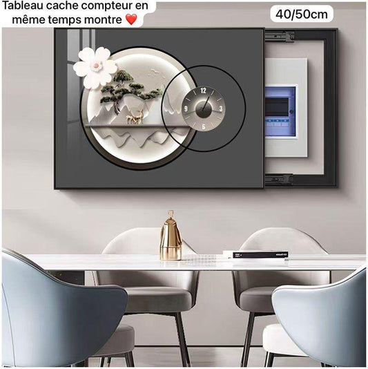 Tableau Cache-Compteur avec Horloge Design – Élégance et Discrétion