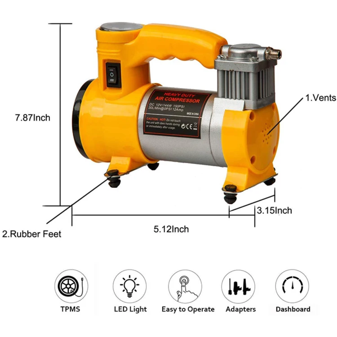 Compresseur d’Air Portable Cyclone 12V – 150 PSI avec Lampe Intégrée
