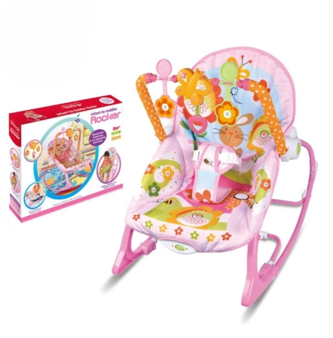 Chaise à Bascule Évolutive pour Bébé – Rose avec Jouets
