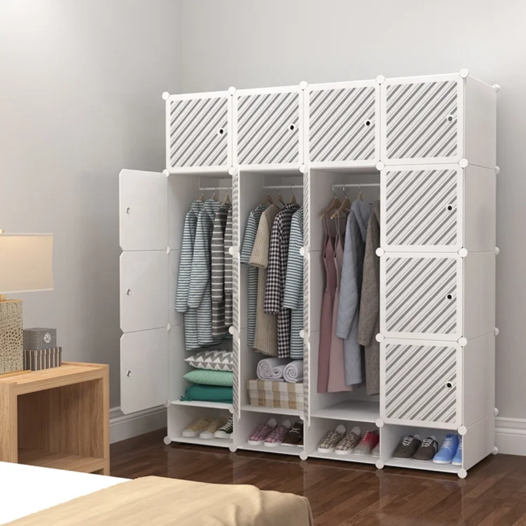 Armoire 4 battants plus rangement chaussure Multifonction avec Portes et Étagères – Grande Capacité