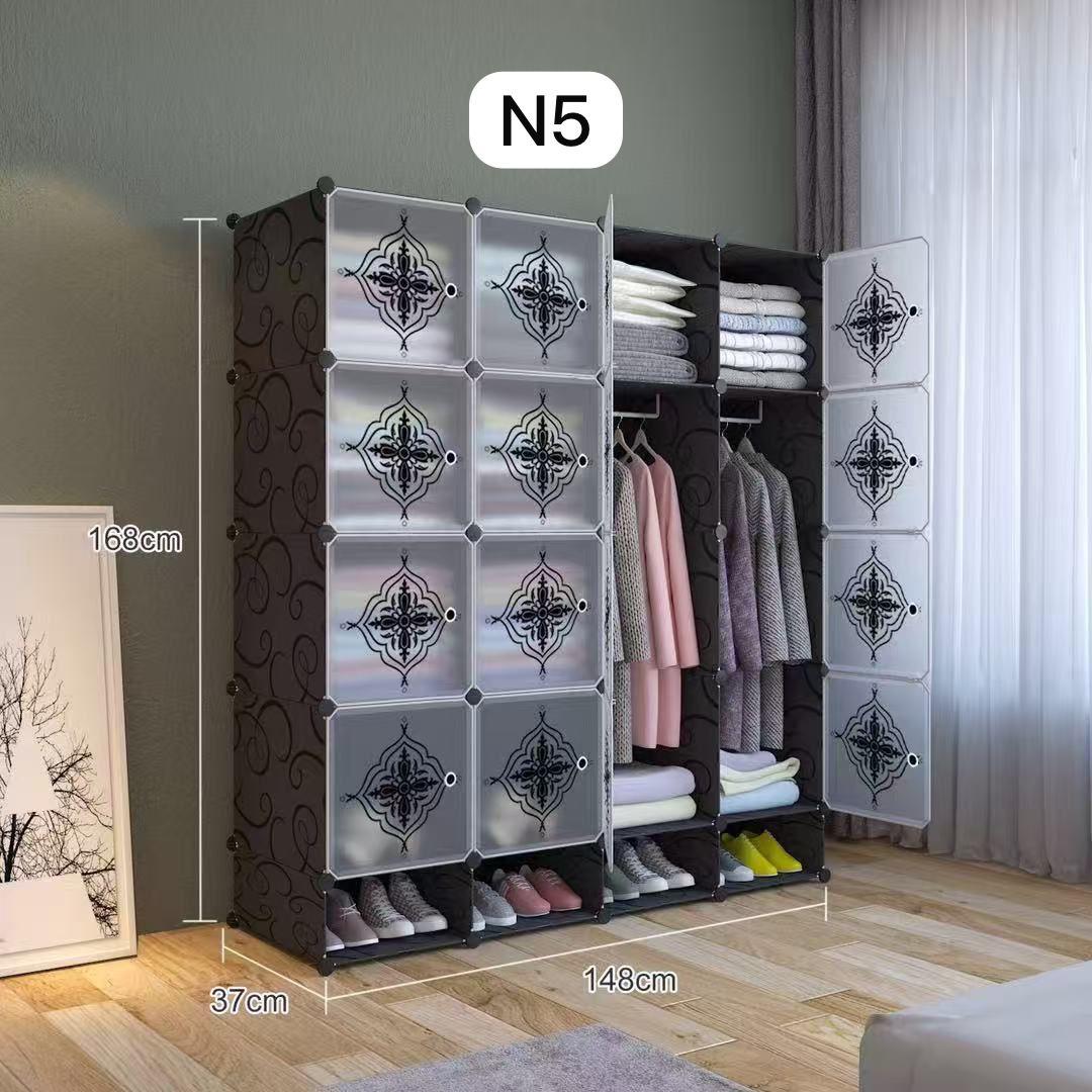 Armoire 4 battants plus rangement chaussure Multifonction avec Portes et Étagères – Grande Capacité