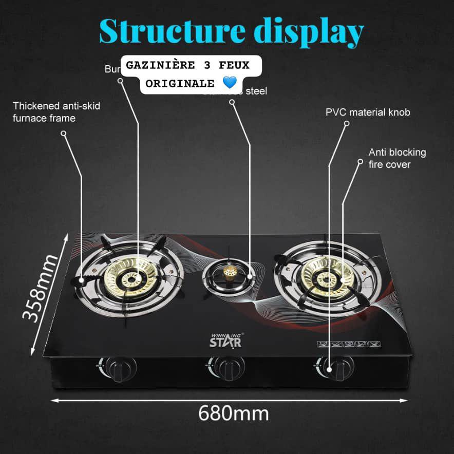 Cuisinière à Gaz 3 Feux - Flamme Stable & Design Moderne