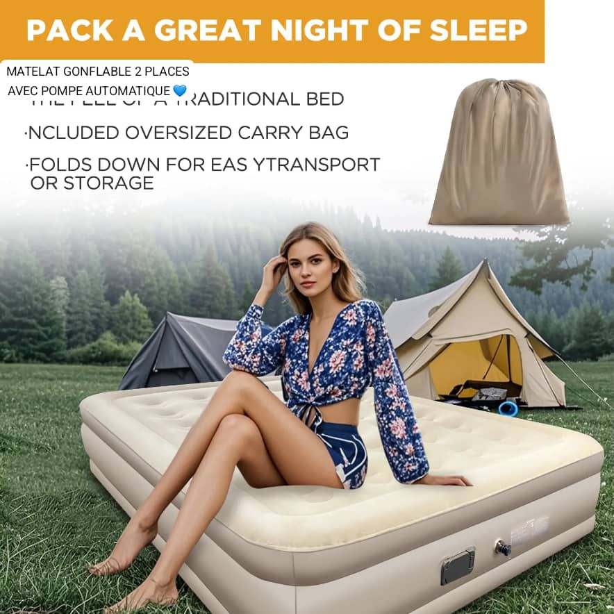 Matelas Gonflable 2 Places avec Oreillers Intégrés – Confort Premium