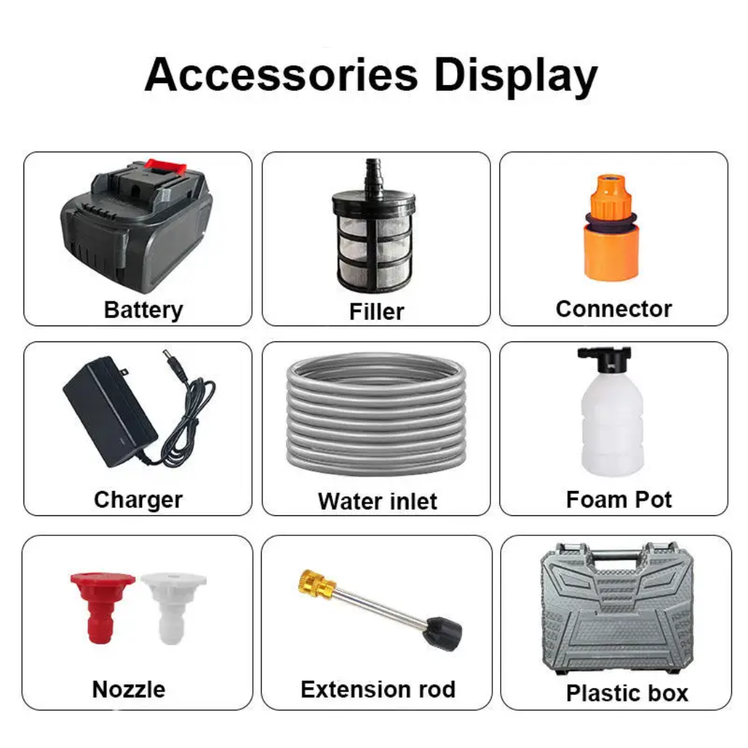 Pistolet lavage Haute Pression Portable Sans Fil – 2 Batteries Rechargeables