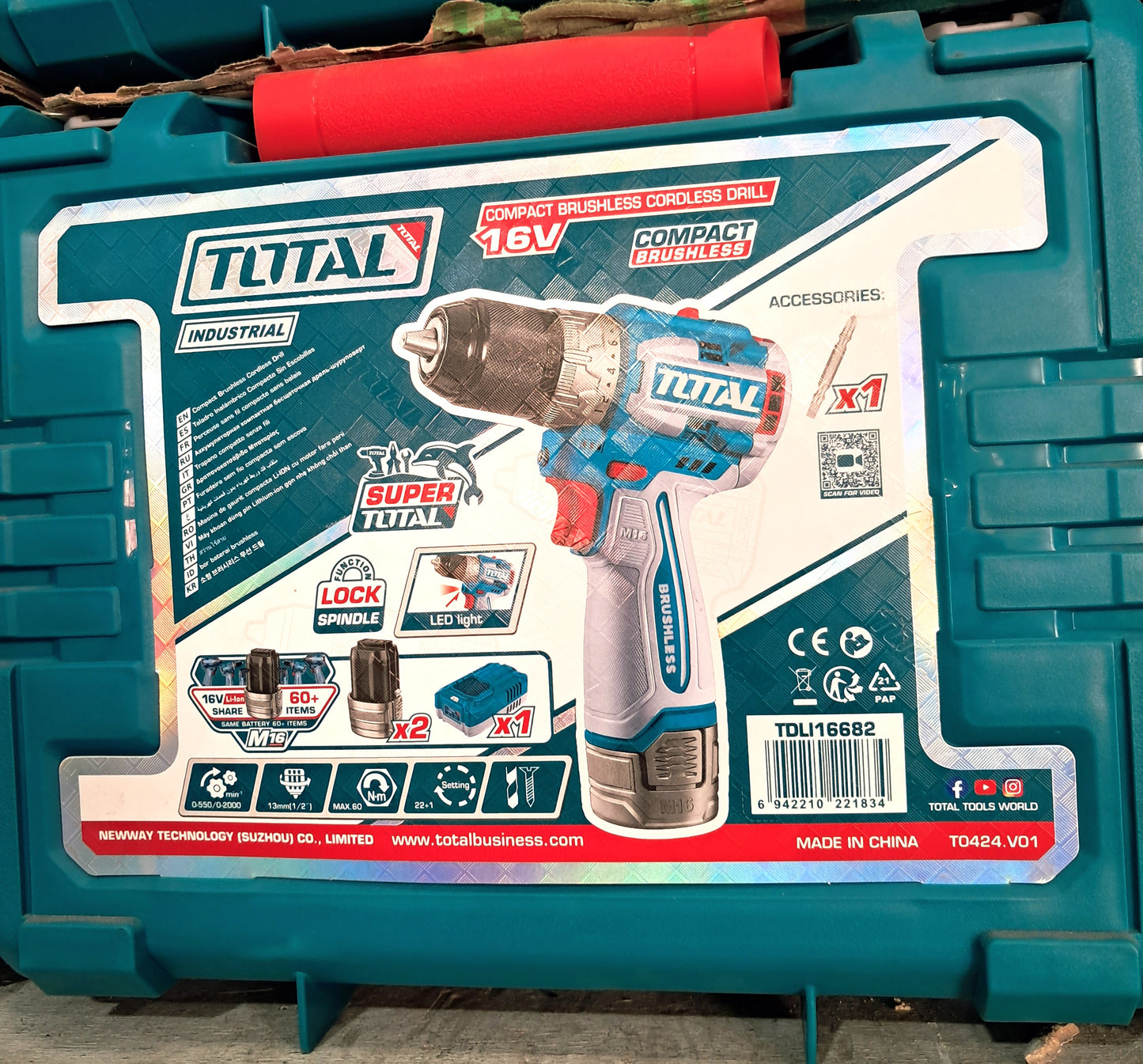 🛠️ Perceuse-visseuse sans balais 16V – Couple 60Nm + 2 Batteries 2.0Ah