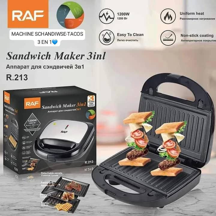 Sandwich Maker 3 en 1 – Grill, Gaufrier & Appareil à Paninis
