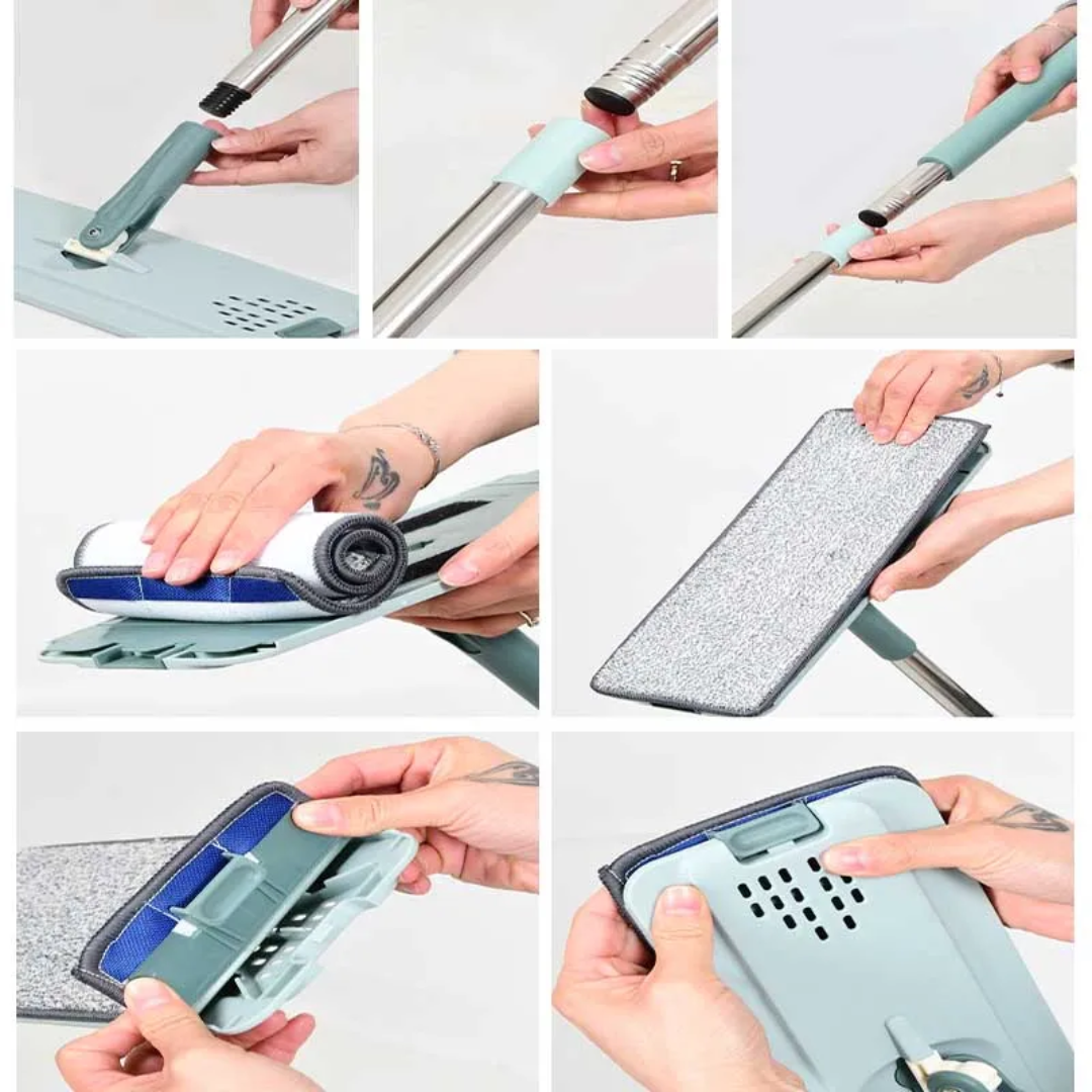 Seau Essoreur avec sérpillere plate – Rotation 360° & Double Usage Sec/Humide