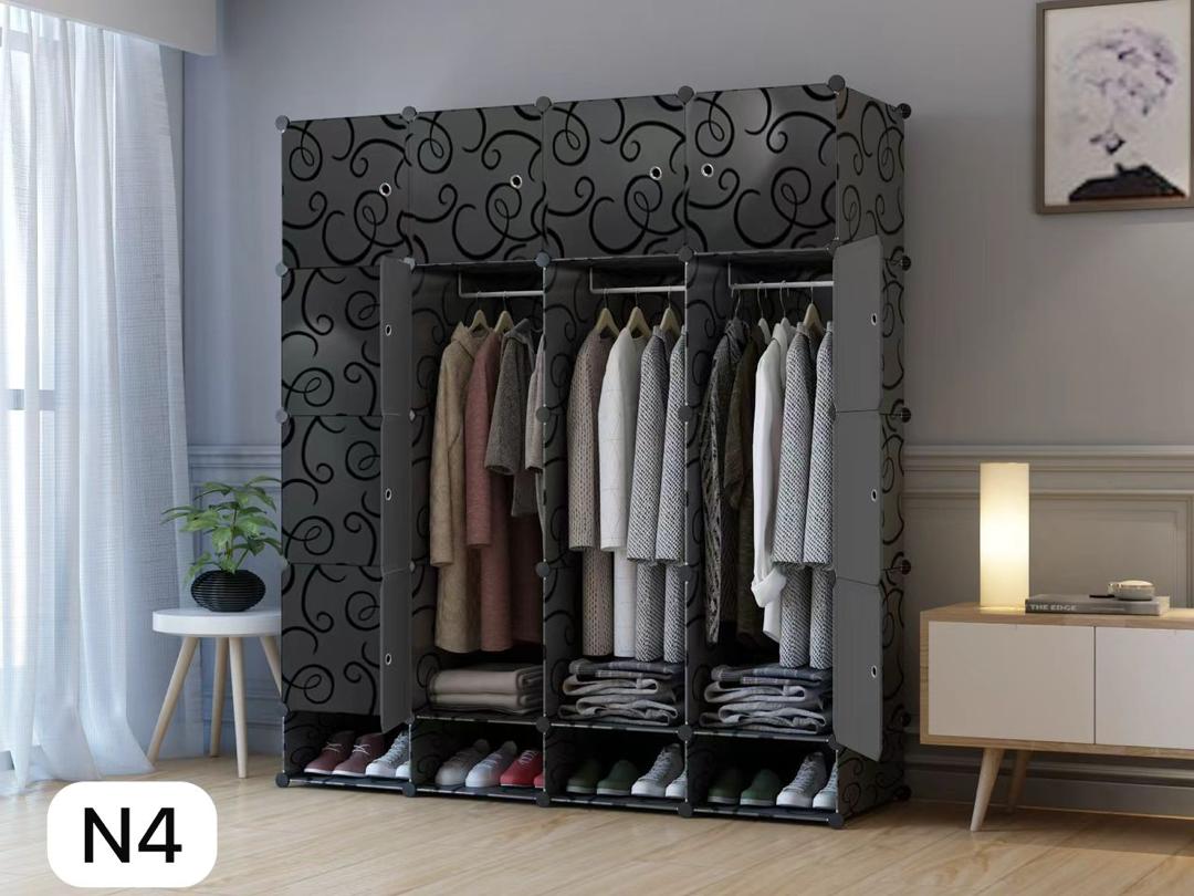 Armoire 4 battants plus rangement chaussure Multifonction avec Portes et Étagères – Grande Capacité