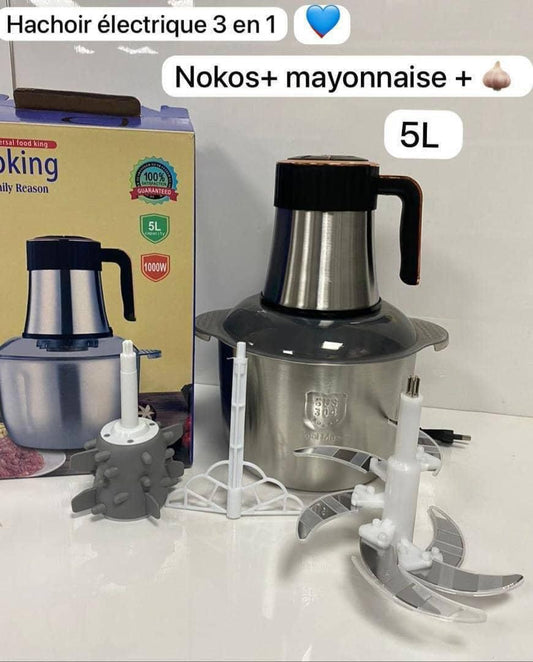 Hachoir Électrique 3 en 1 – 5 Litres | Appareil Multifonction Puissant