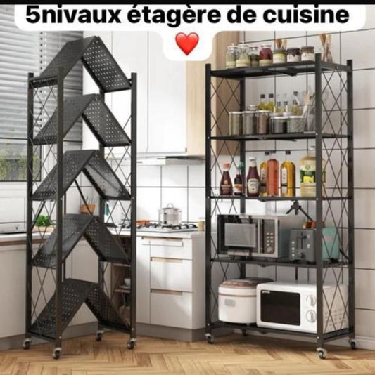 Étagère en fer de Rangement Pliable à 5 Niveaux – Cuisine & Maison
