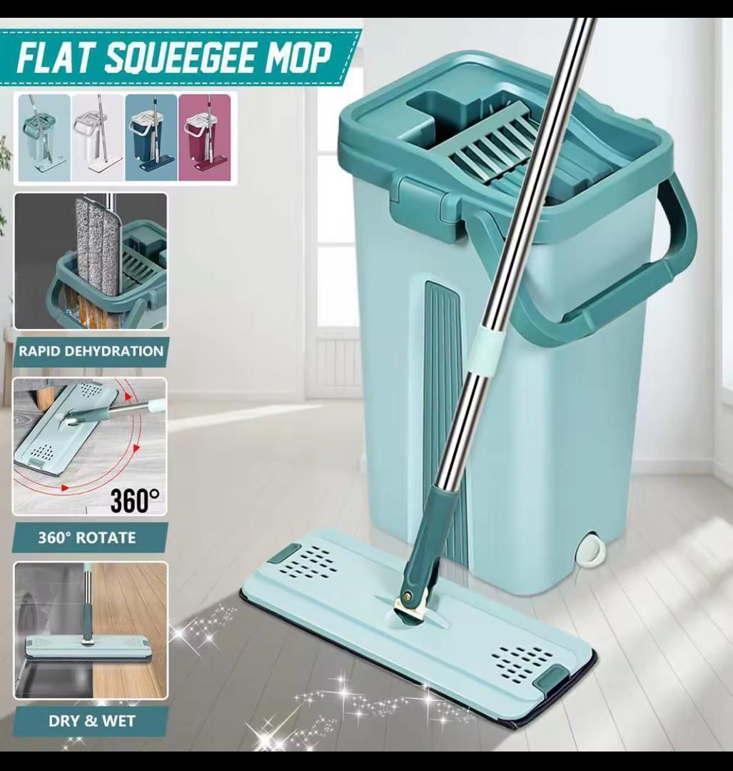 Seau Essoreur avec sérpillere plate – Rotation 360° & Double Usage Sec/Humide