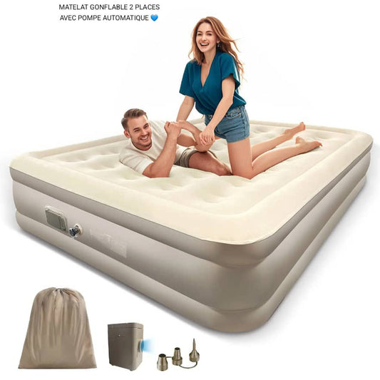 Matelas Gonflable 2 Places avec Oreillers Intégrés – Confort Premium