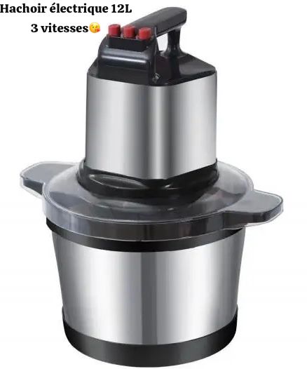 Hachoir Électrique Inox 12 L – 3 Vitesses, Ultra Puissant & Grande Capacité