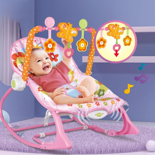 Chaise à Bascule Évolutive pour Bébé – Rose avec Jouets