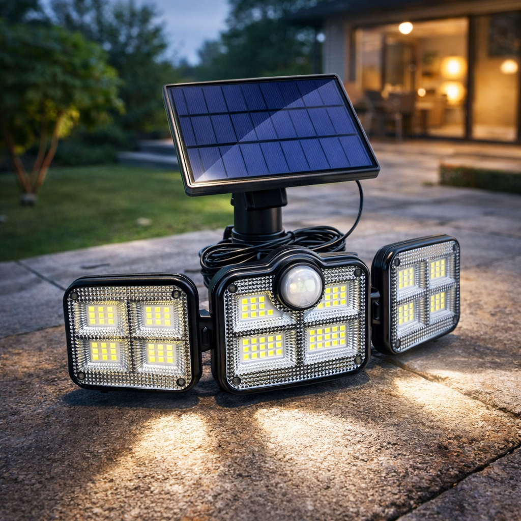🔆 Projecteur Solaire LED Extérieur 3 Têtes avec Télécommande