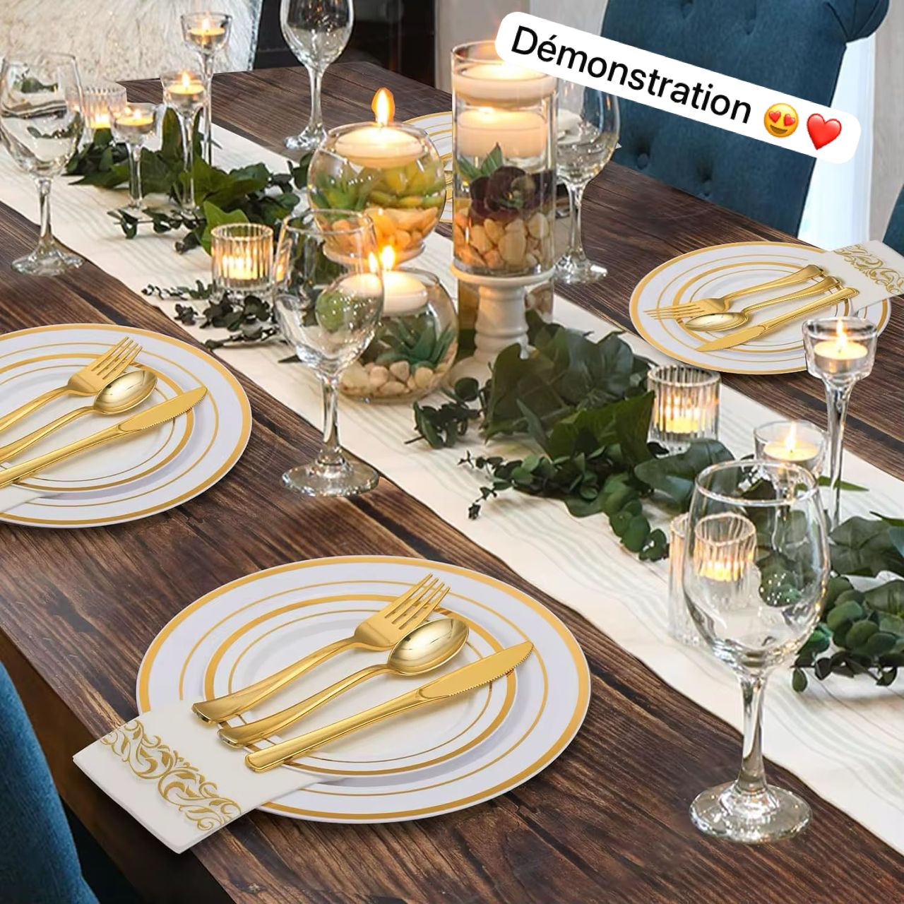 Service de Table Jetable 175 Pièces – Design Élégant Doré